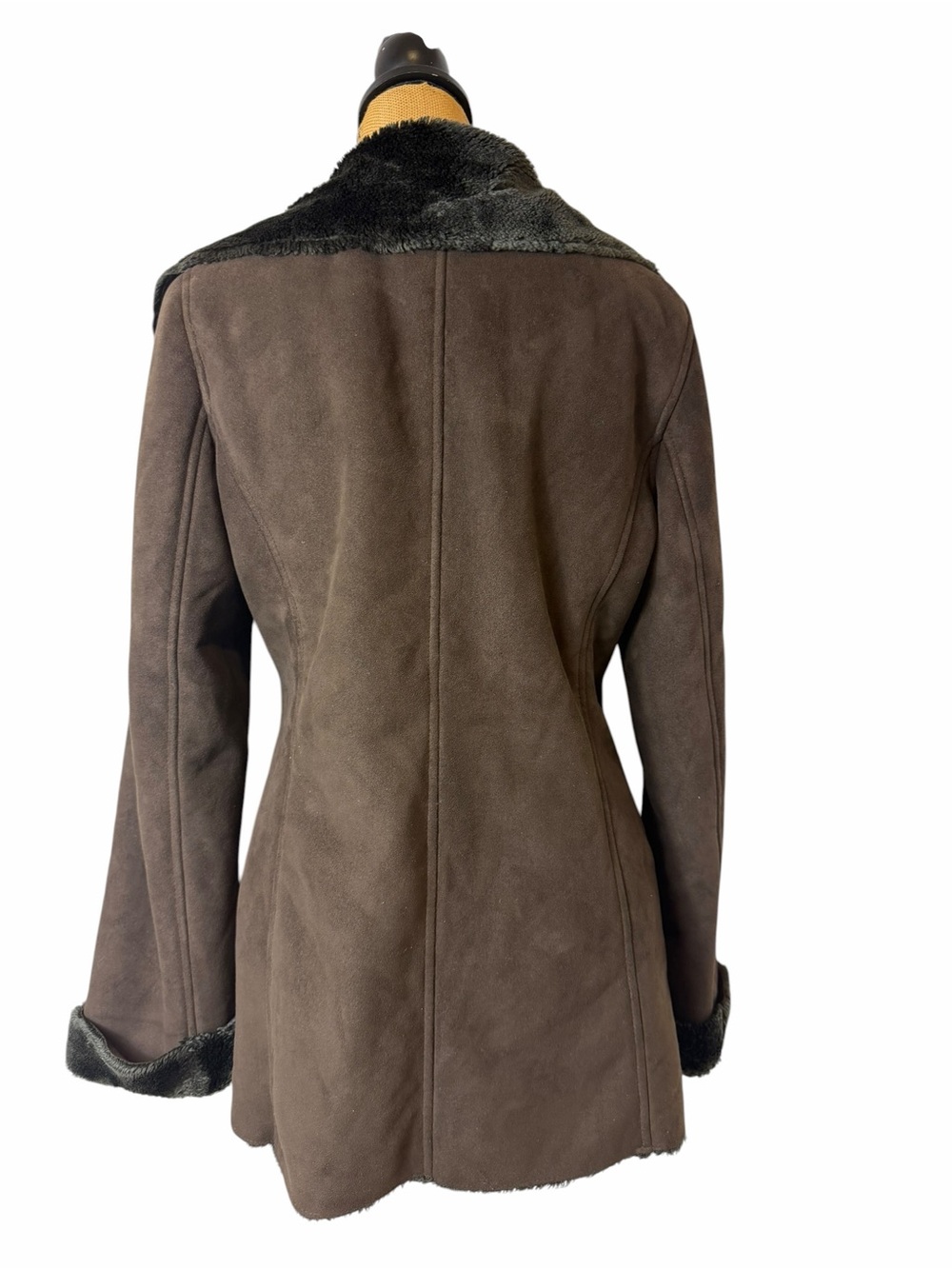 Oscar de la Renta Faux Suede Shearling Trim Coat Jacket Brown M - Picture 6 of 9